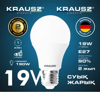 19W лампа светодиодная A80-19 KRAUSZ, холодный свет